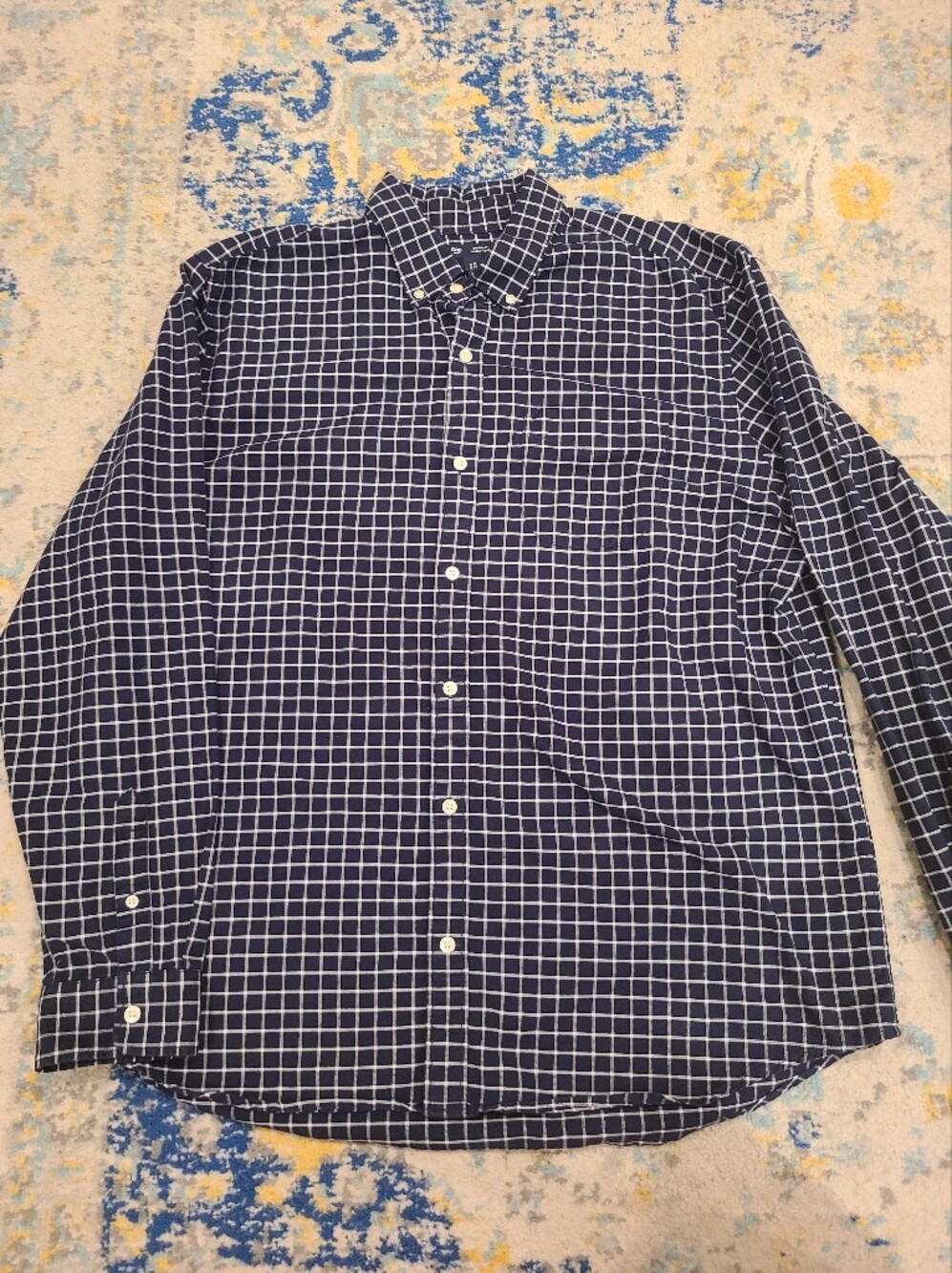 Gap Navy Blue Grid-Check standard fit long-sleeve button-down shirt - XL
